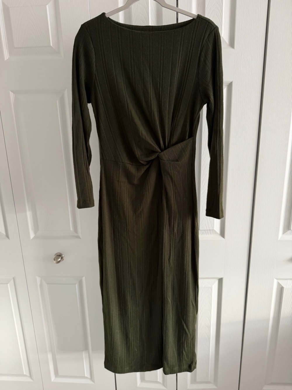 LOFT Olive Twist-Front Midi Dress